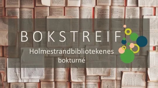 Logo for bokstreif. Tekst: "Bokstreif, holmestrandbibliotekenes bokturné".